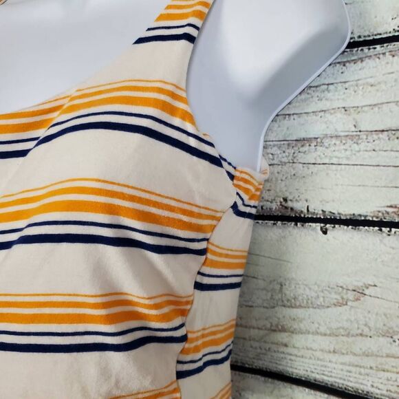 Rue21 Women’s Striped Cropped Tank Top Size Large Yellow Blue White Stretch - Picture 3 of 6